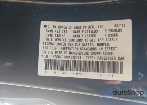 2017 Honda Accord Sport Se z USA, uszkodzony, nr VIN 1HGCR2F10HA036745